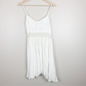 For Love & Lemons White Spaghetti Strap Mini Dress with Lace Trim